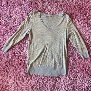 Metallic yarn Striped V-Neck Sweater